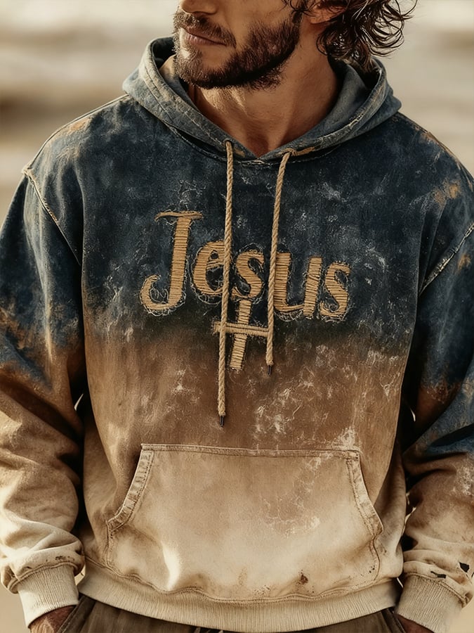 Men'S Casual Faith-Themed Printed Hooded Sweatshirt
