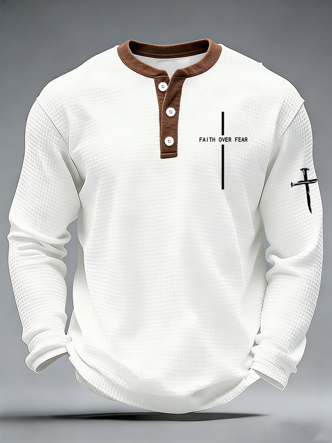 Men's casual faith-overcoming-fear waffle-knit Henley shirt