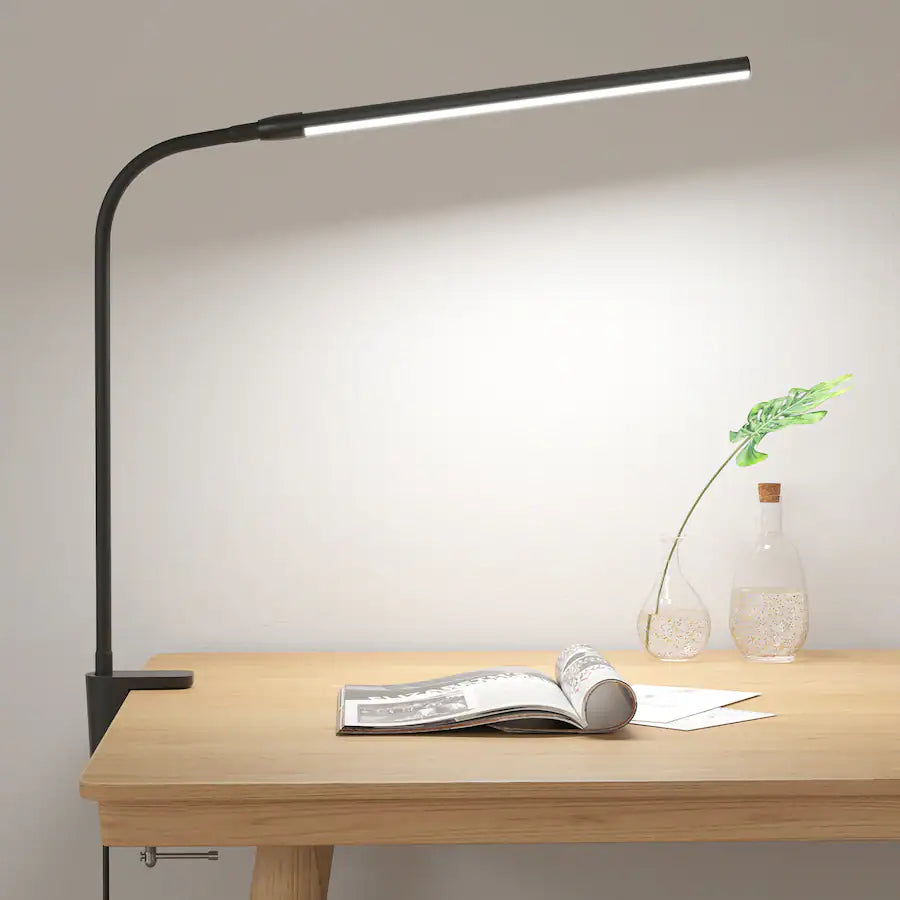 Clip-on LED Desk Lamp, USB-Powered with 3 Color Modes 10 Brightness, 360°Adjustable - Black