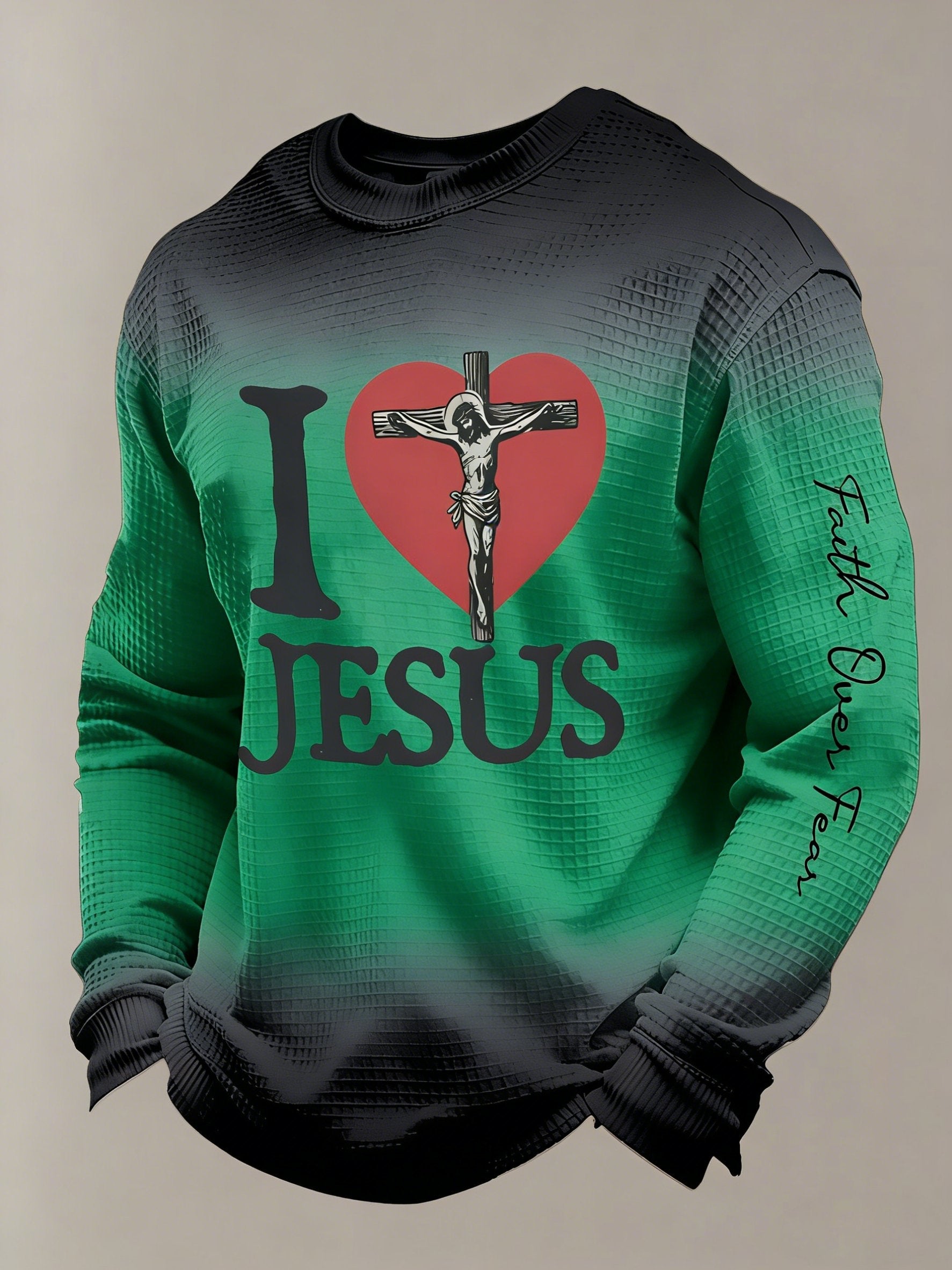 I love Jesus Faith Men's print waffle-knit long-sleeved T-shirt