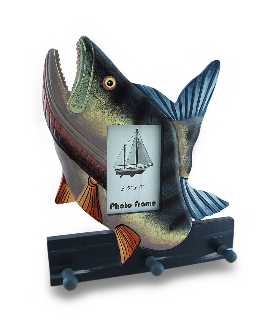 Colorful Wooden Bass Shaped Decorative Hanging Photo Frame and Wall Hooks - Multicolored