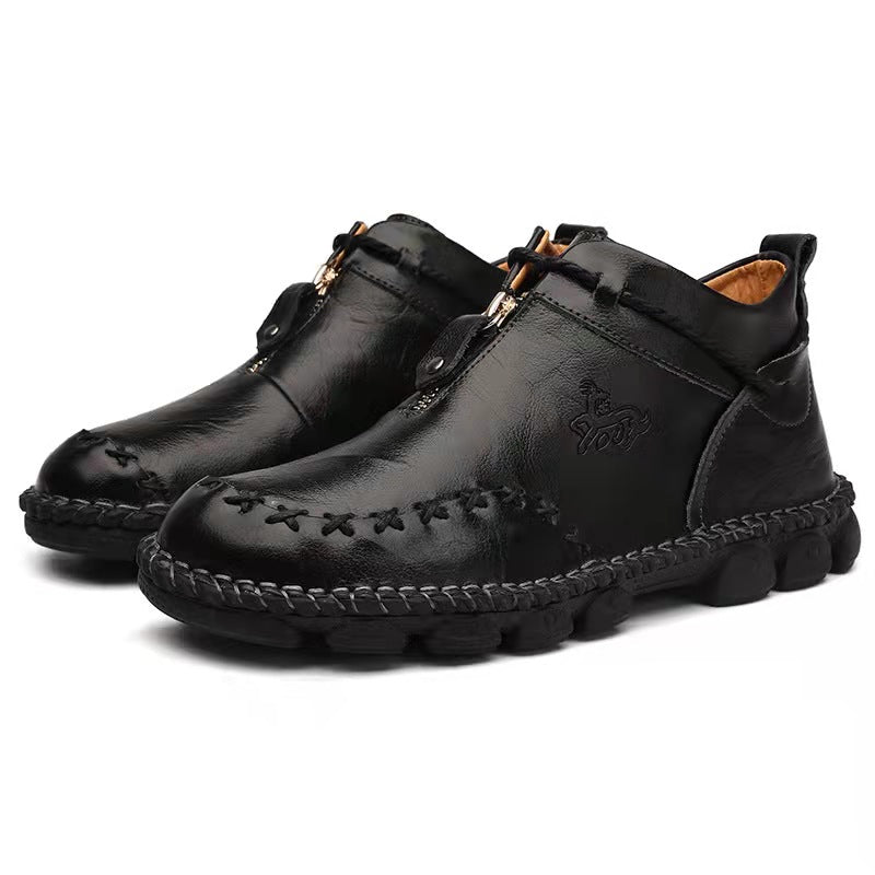 Mens Hand Stitching Non-Slip Soft Sole Genuine Leather Ankle Chukka Boots