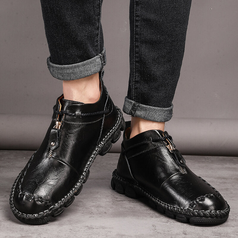 Mens Hand Stitching Non-Slip Soft Sole Genuine Leather Ankle Chukka Boots