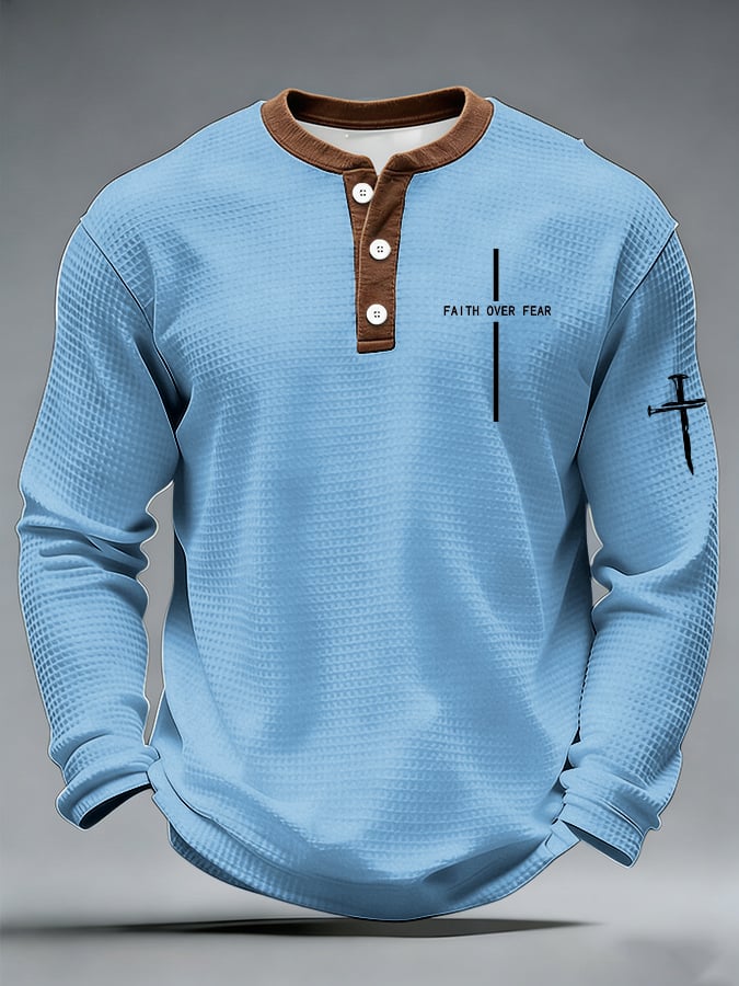 Men's casual faith-overcoming-fear waffle-knit Henley shirt