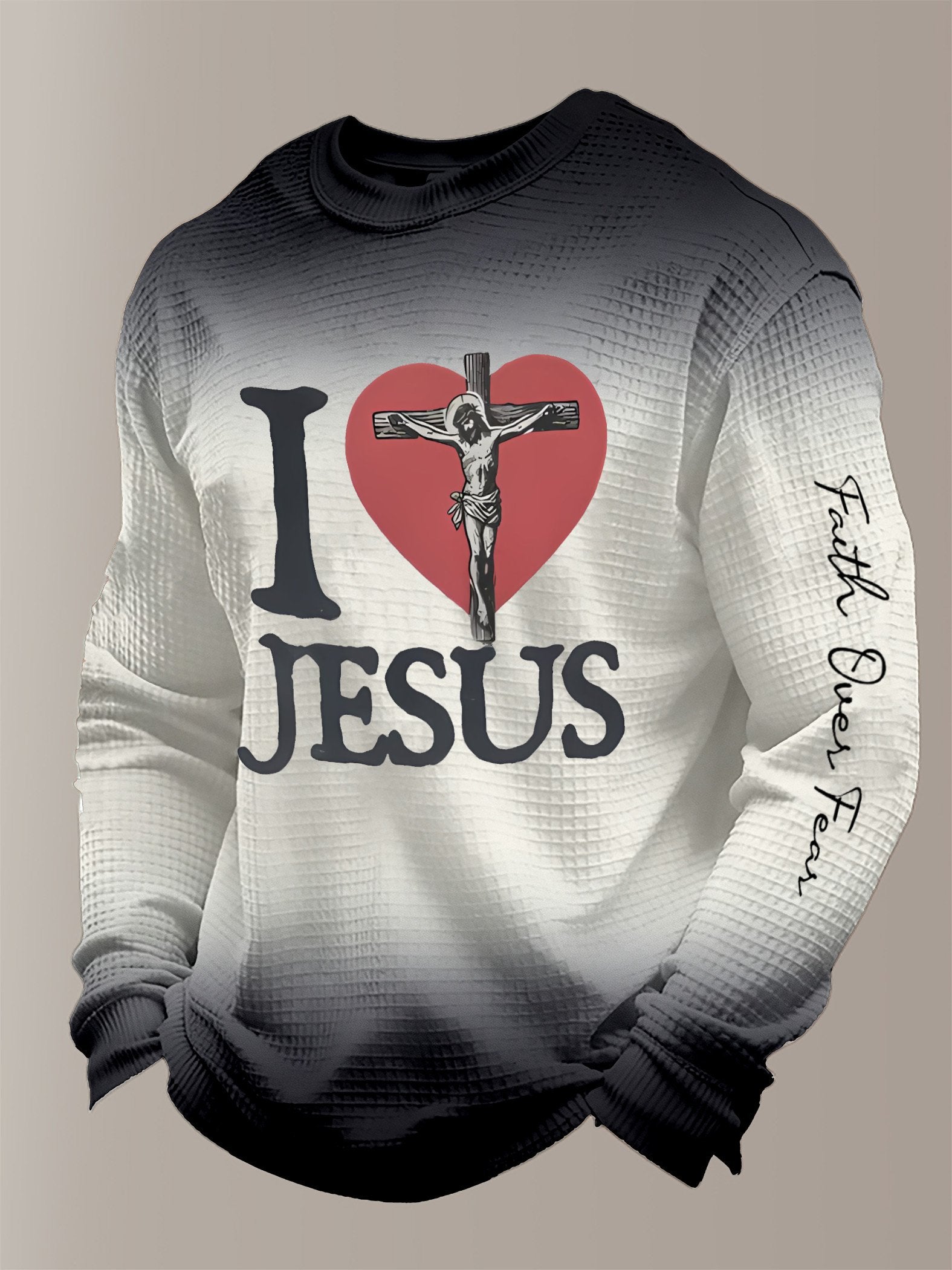 I love Jesus Faith Men's print waffle-knit long-sleeved T-shirt