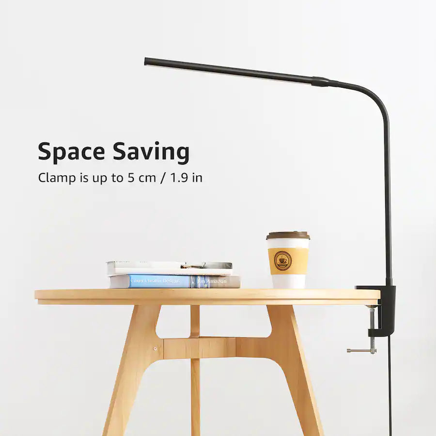 Clip-on LED Desk Lamp, USB-Powered with 3 Color Modes 10 Brightness, 360°Adjustable - Black