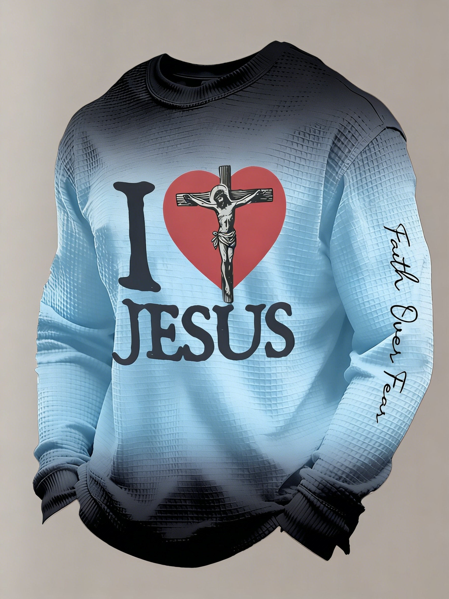 I love Jesus Faith Men's print waffle-knit long-sleeved T-shirt