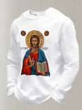 Jesus Victory Christian Orthodox Icon Men's print waffle-knit long-sleeved T-shirt
