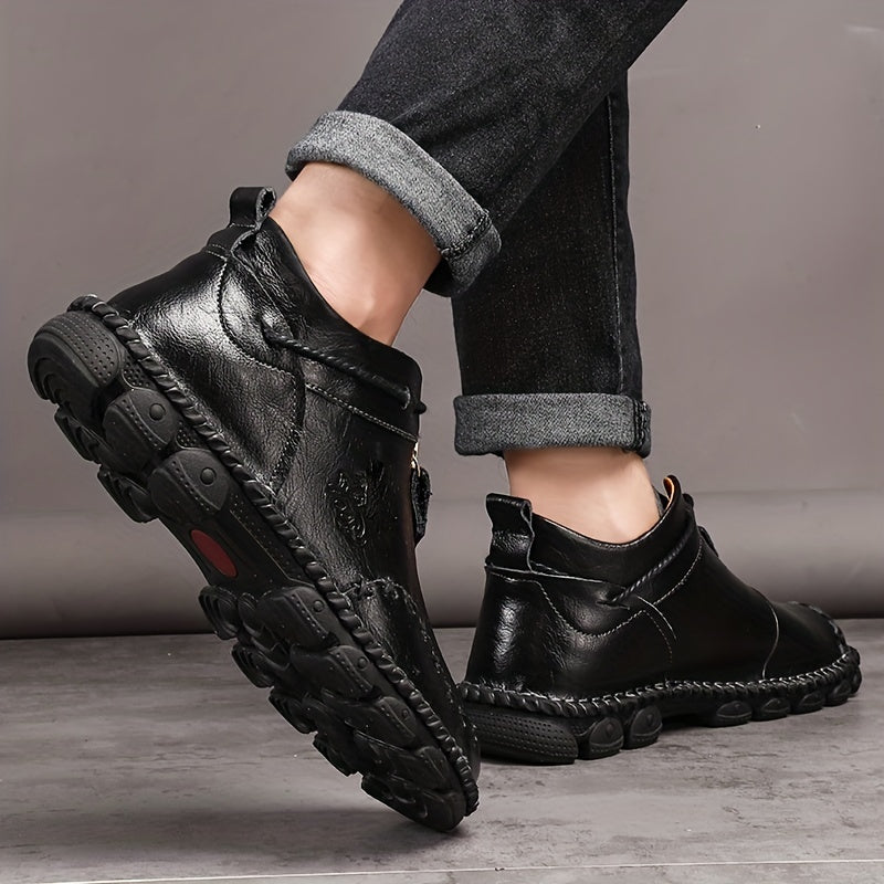 Mens Hand Stitching Non-Slip Soft Sole Genuine Leather Ankle Chukka Boots