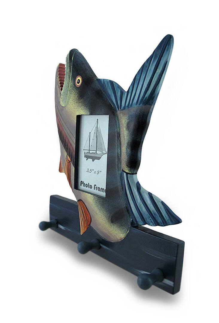 Colorful Wooden Bass Shaped Decorative Hanging Photo Frame and Wall Hooks - Multicolored