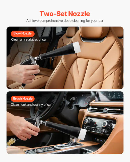 Car Cleaning Gun, 6-9.2 Bar High-Pressure Air Blow Gun with 2 Set Nozzles, 360° Rotating Nozzle for Complete Cleaning - Black