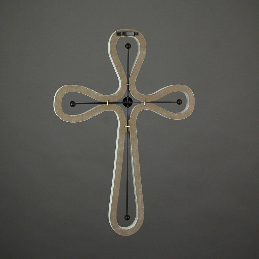 16 Inch Wooden Metal Scroll Cross Wall Hanging Home Decor Modern Decorative Art - White