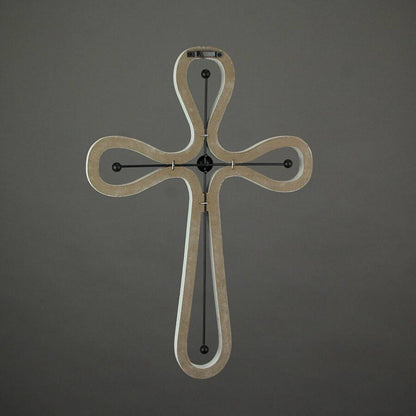16 Inch Wooden Metal Scroll Cross Wall Hanging Home Decor Modern Decorative Art - White