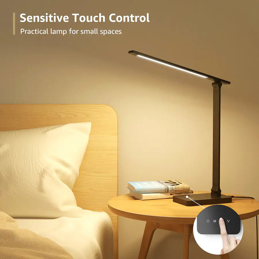 LED Desk Lamp - 9.5W 750LM Touch Control, 5 Brightness Level - Black