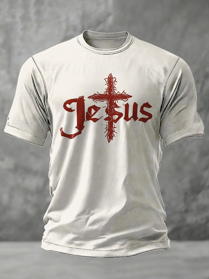 Men's Casual Faith Print Short-Sleeved T-Shirt