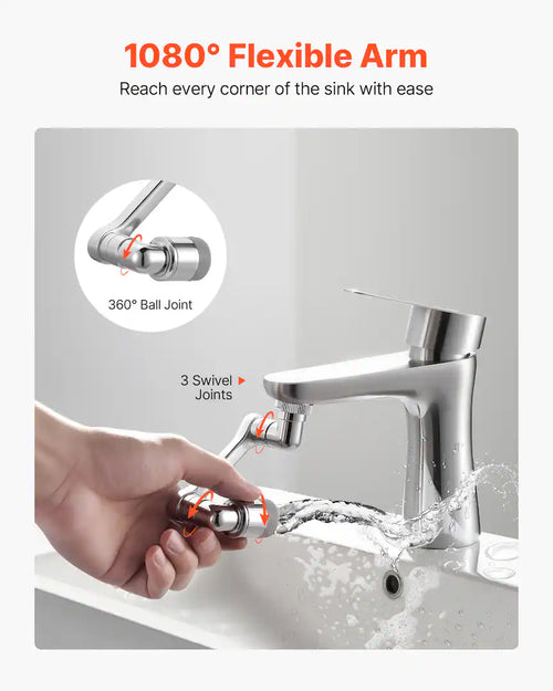 1080° Swivel Faucet Extender, 2 Sprayer Modes Sink Water Faucet Aerator Extension, Rotatable Spray Attachment