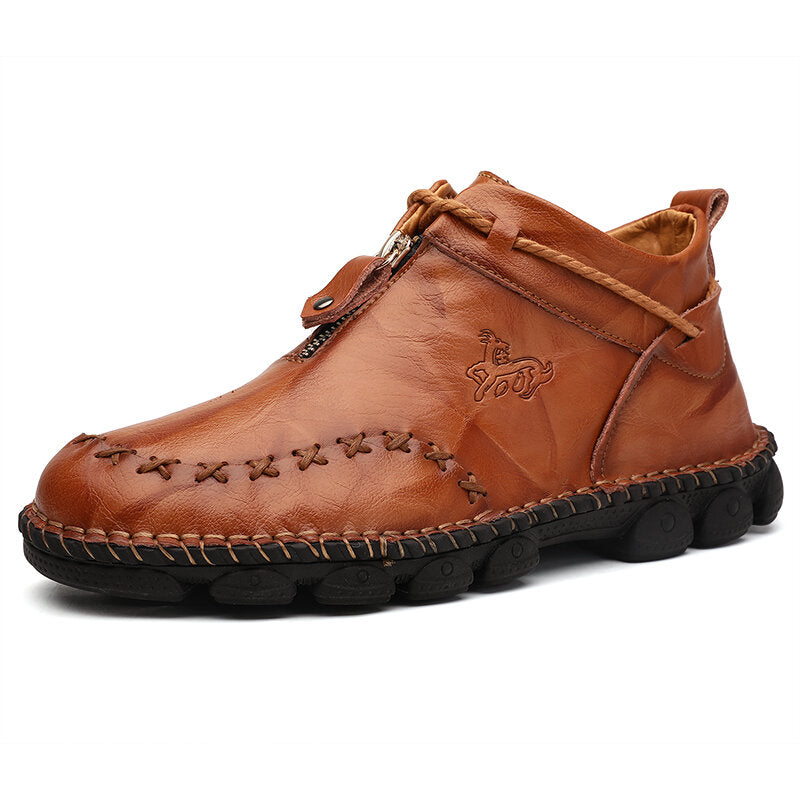 Mens Hand Stitching Non-Slip Soft Sole Genuine Leather Ankle Chukka Boots