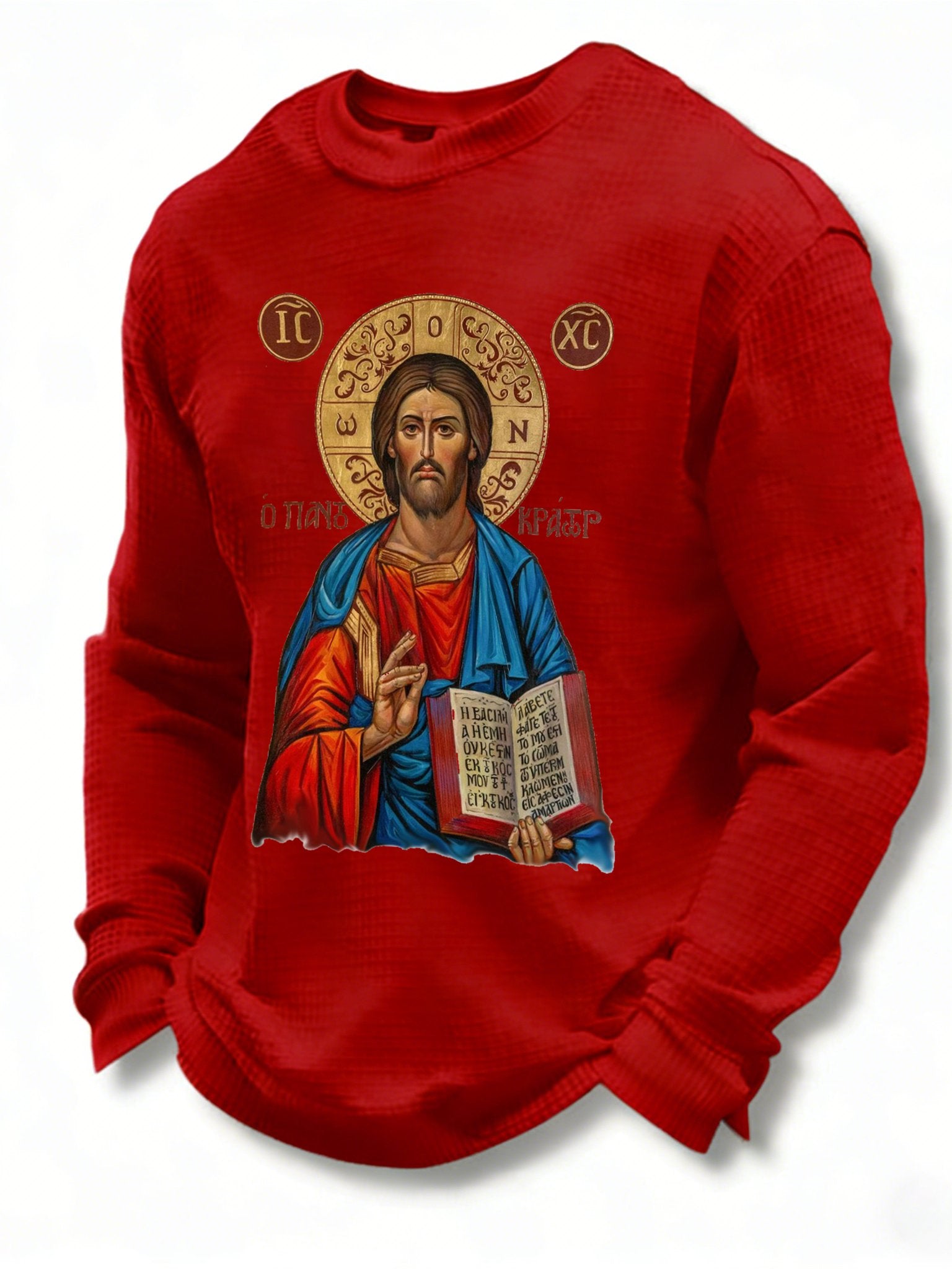 Jesus Victory Christian Orthodox Icon Men's print waffle-knit long-sleeved T-shirt