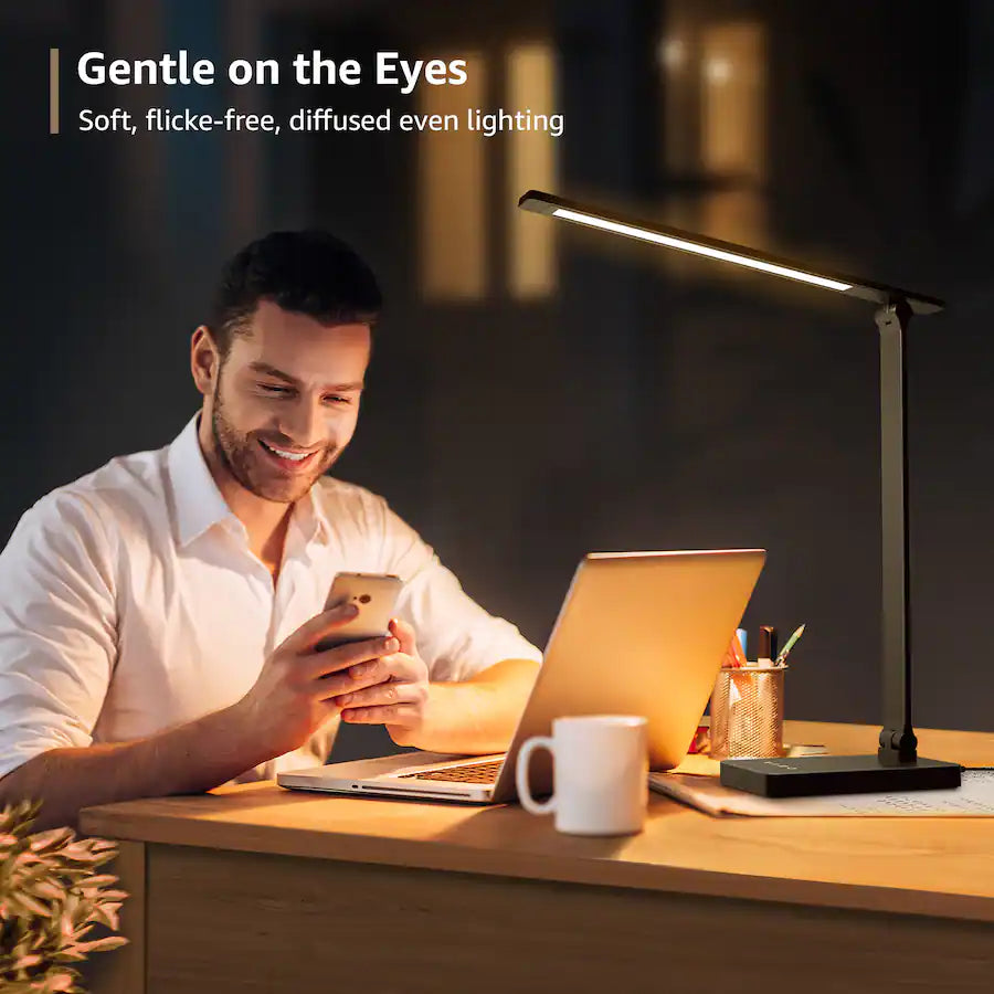 LED Desk Lamp - 9.5W 750LM Touch Control, 5 Brightness Level - Black