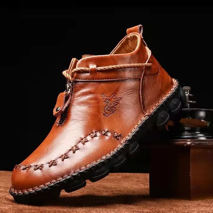Mens Hand Stitching Non-Slip Soft Sole Genuine Leather Ankle Chukka Boots