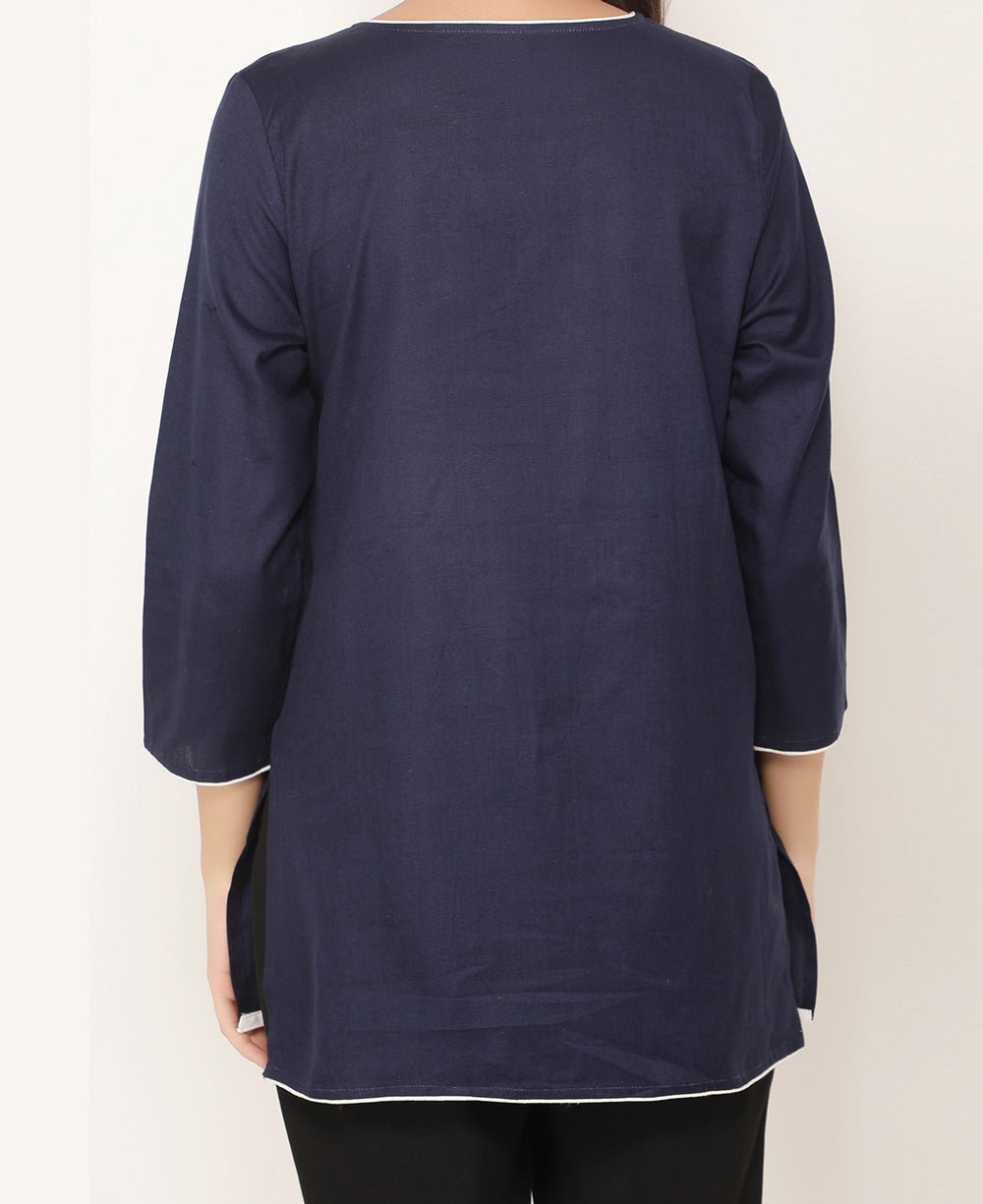 Navy Blue and White Cotton Tunic Top