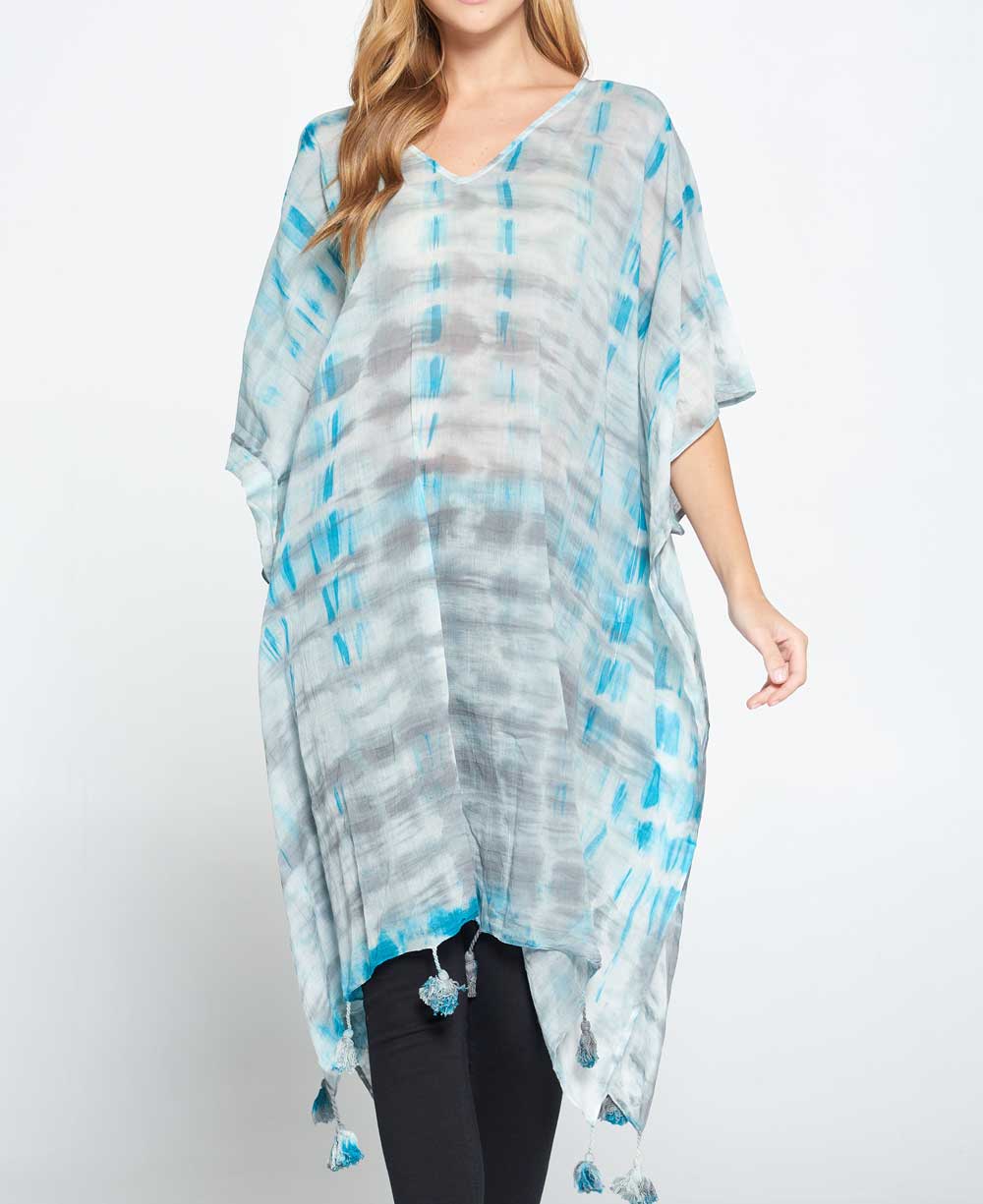 Tie and Dye Sheer Cotton in Grey and Turquoise Tones
