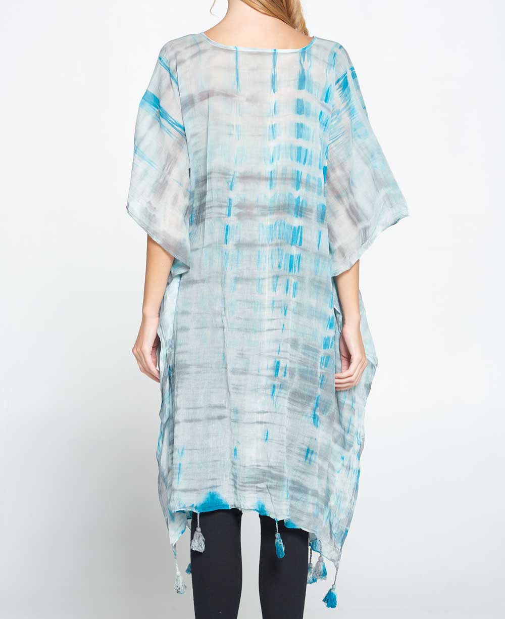 Tie and Dye Sheer Cotton in Grey and Turquoise Tones