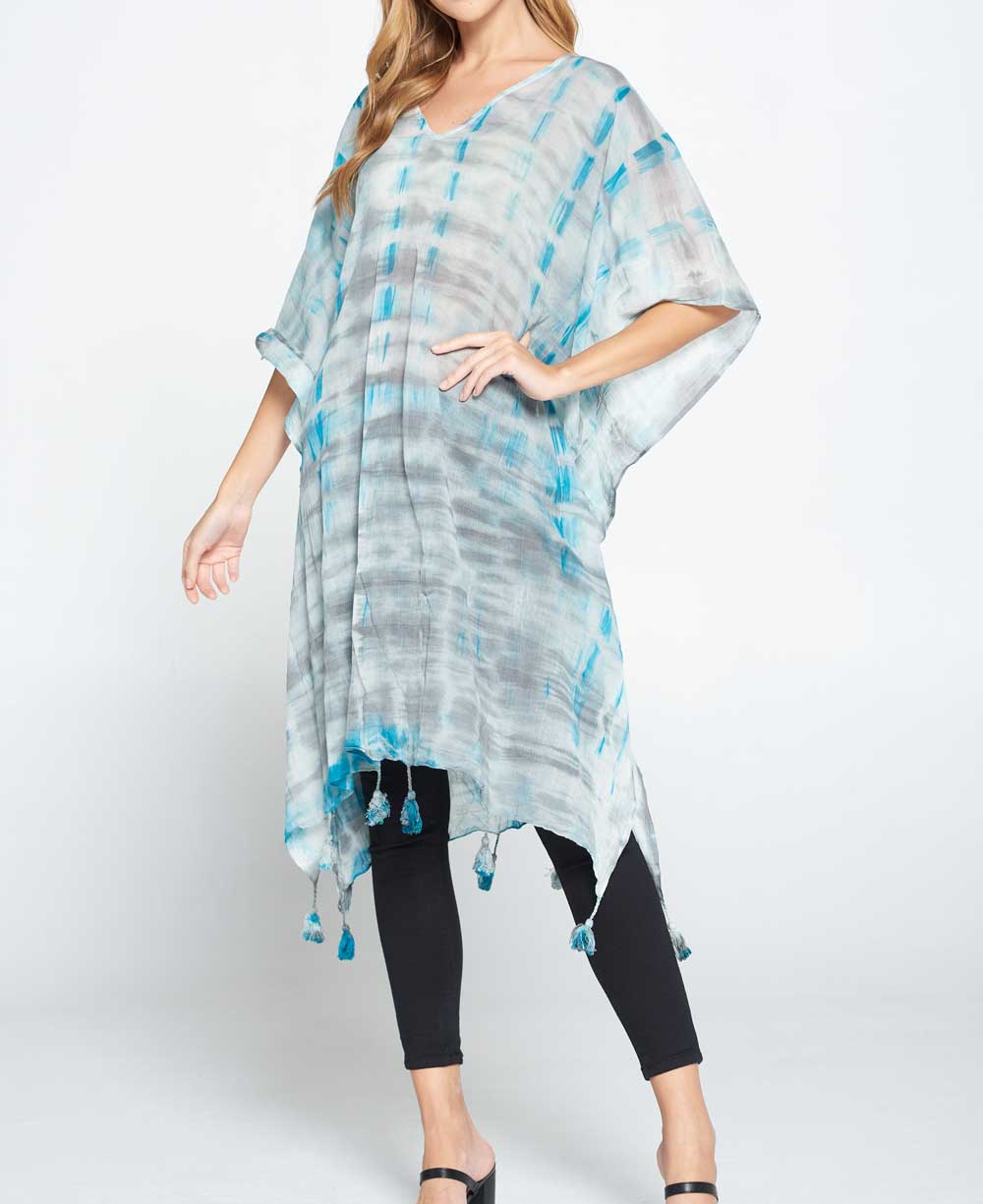 Tie and Dye Sheer Cotton in Grey and Turquoise Tones